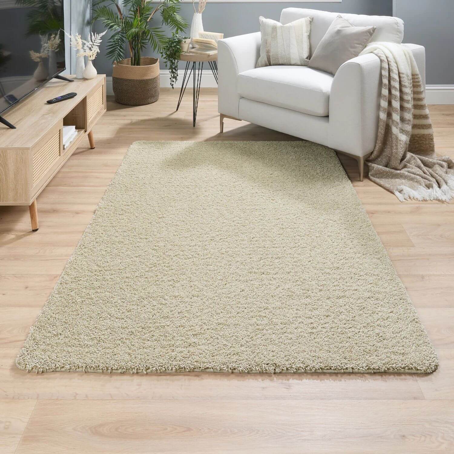 Washable Stone Shaggy Natural Rug