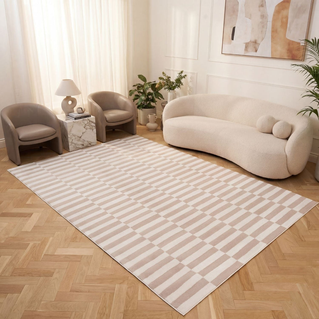Loft Striped Beige Cream Modern Rug