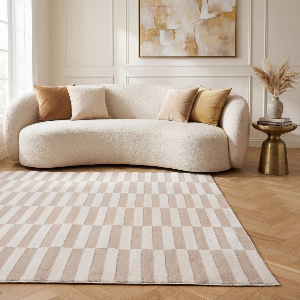 Loft Striped Beige Cream Modern Rug