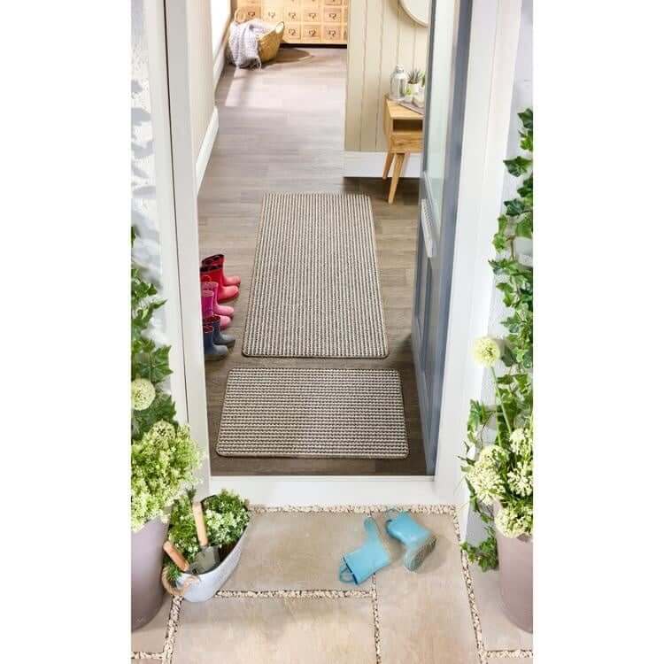 Twist Stripe Washable Mat & Runner Beige