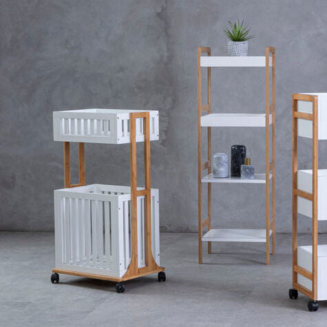 Nostra 2 Tier Storage Trolley Bamboo White Modern