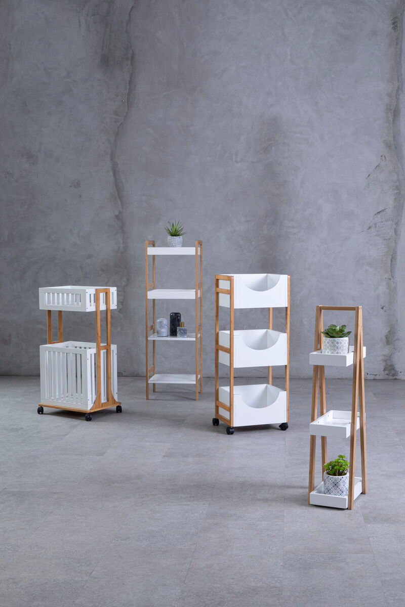 Nostra 2 Tier Storage Trolley Bamboo White Modern